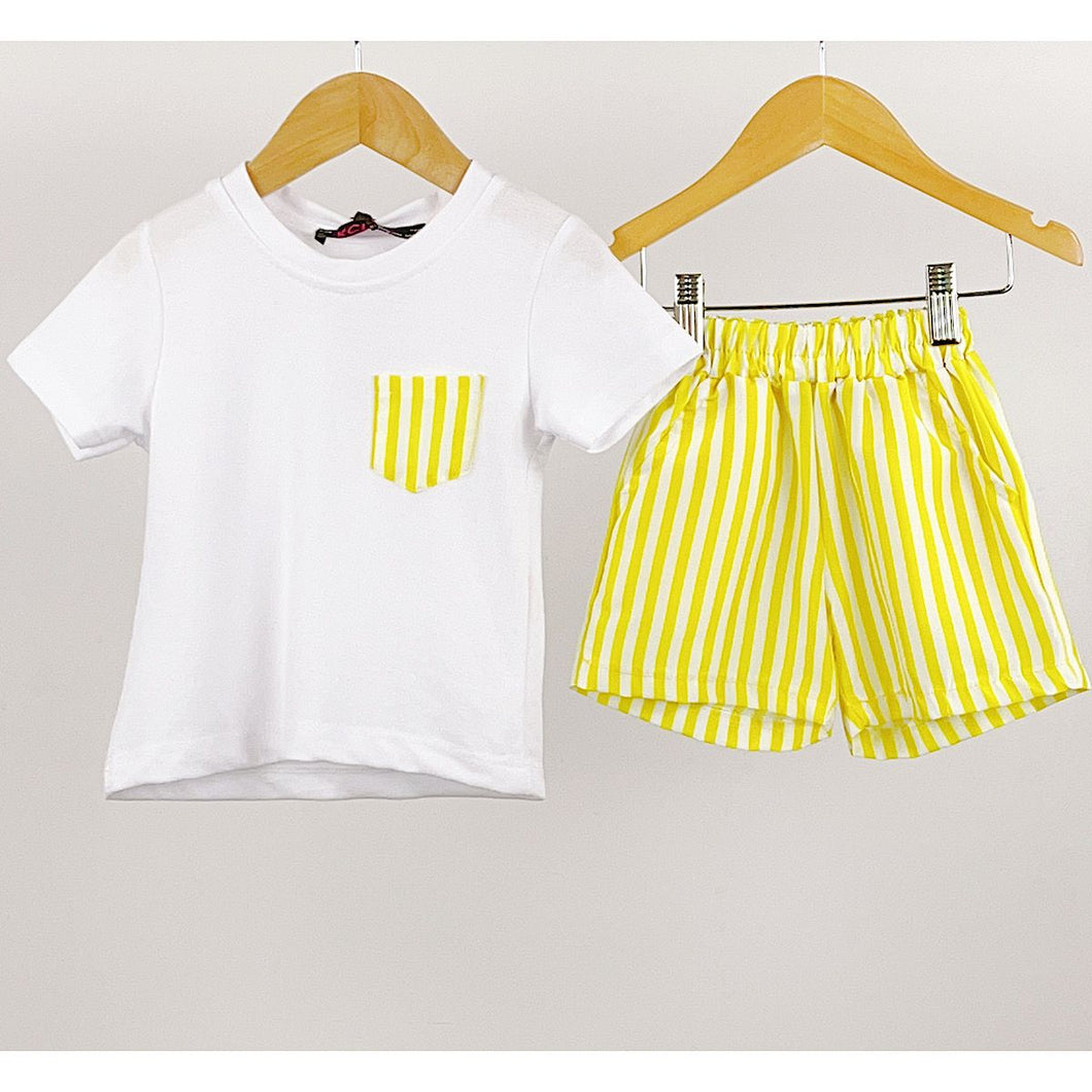 Lemon Candy Stripe 2PC Top & Shorts Set 12-24M