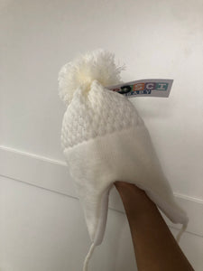 Fleece Lined Hat with Ties - IVORY/WHITE