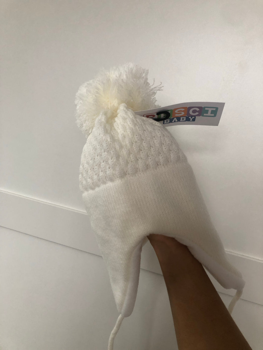 Fleece Lined Hat with Ties - IVORY/WHITE