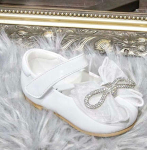 Girls Diamonte Bow Hard Sole Shoe