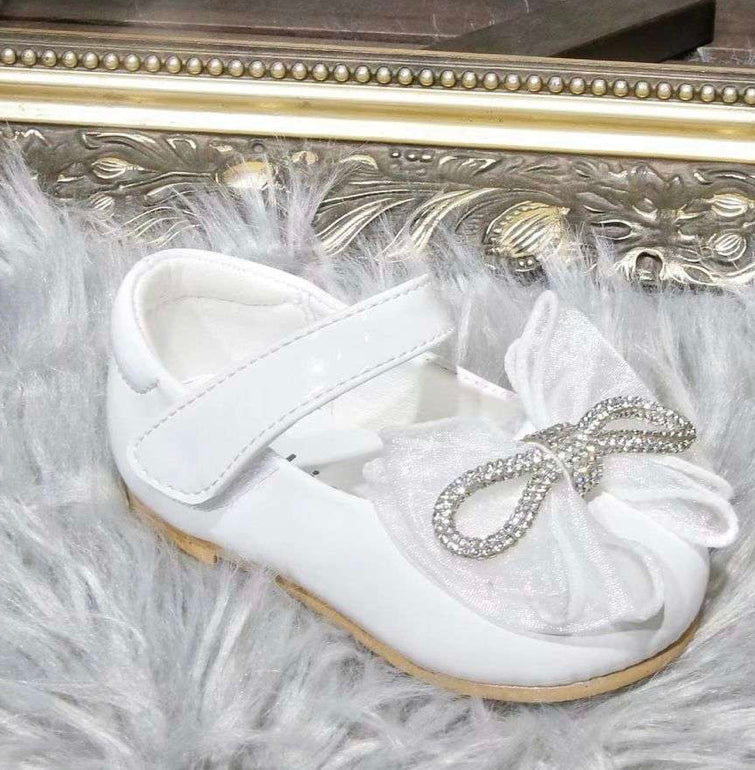 Girls Diamonte Bow Hard Sole Shoe