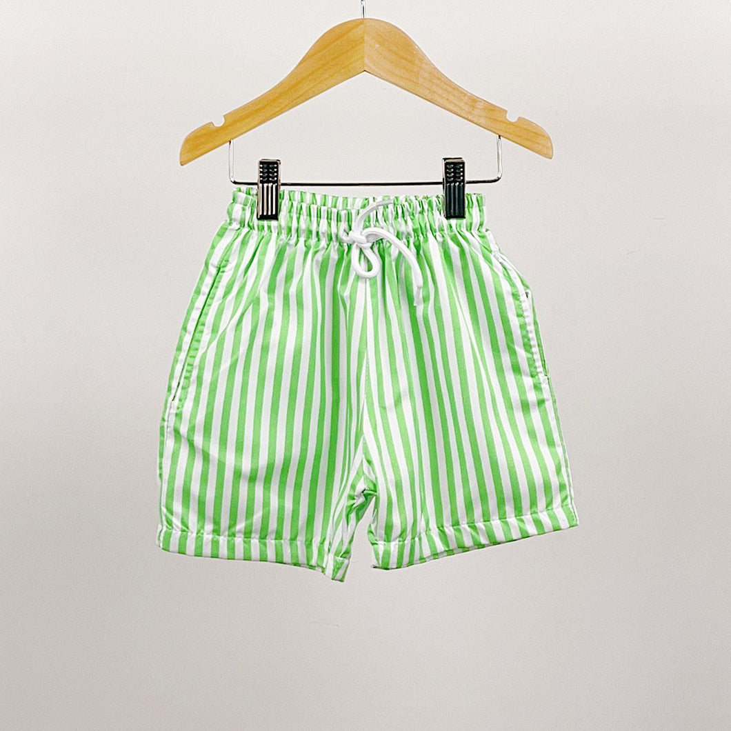 Green & White Striped Swimming Shorts