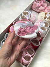 Load image into Gallery viewer, Frilly Velour Newborn Booties
