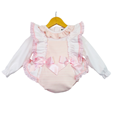 Pink Check Frilly Romper with Blouse