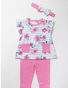 Hot Pink Floral Print 3PC Set 3-24M
