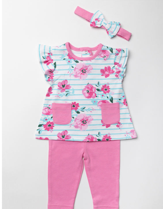 Hot Pink Floral Print 3PC Set 3-24M
