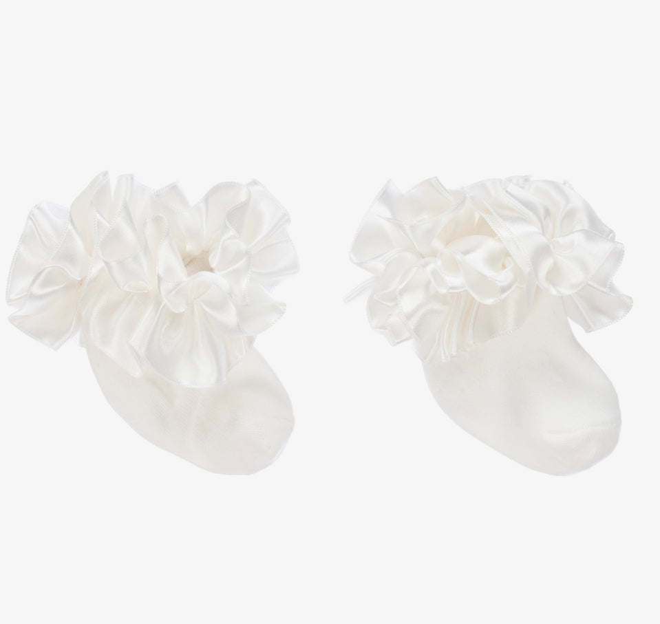 Ivory Caramelo Silk Ruffle Socks