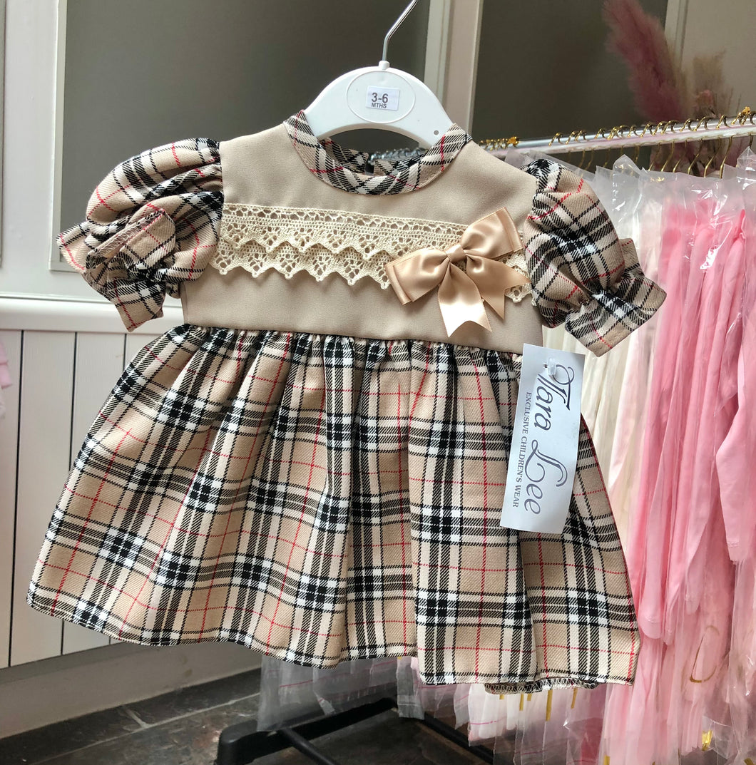 Tartan Beige Bow Dress