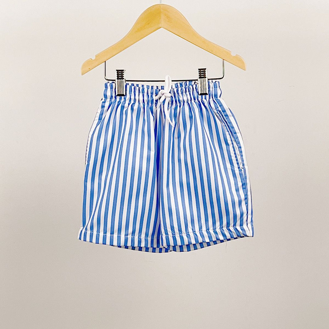 Blue & White Striped Swimming Shorts