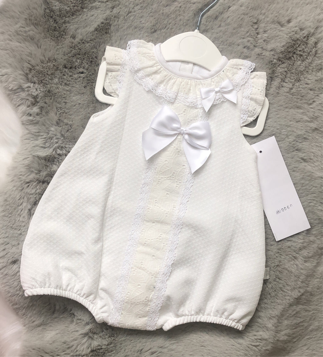 White Baby Girls Romper with Bow