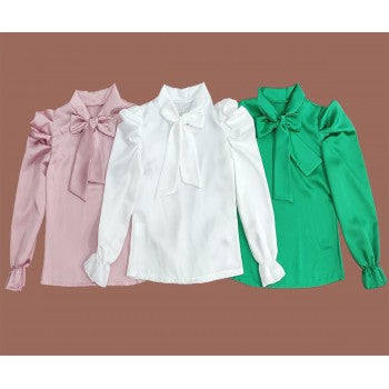 Girls White Blouse with Large Bow Ties (4-14y)