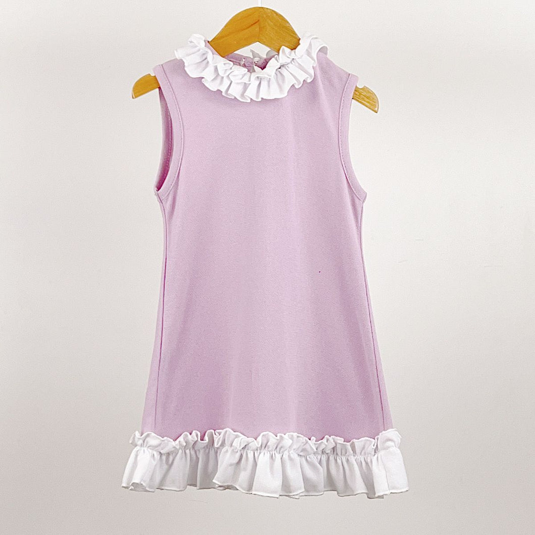 Lilac & White Contrast Ruffle Dress 12-24M