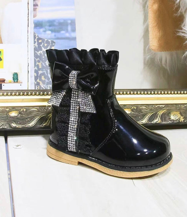 Girls Black Diamonte Boots (UK 3-7)