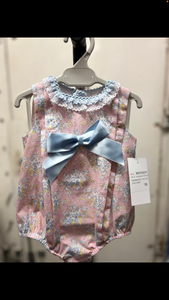 Pink Floral Romper with Satin Bow