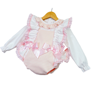 Pink Check Frilly Romper with Blouse