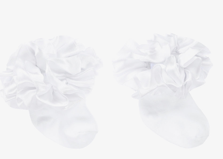 White Caramelo Silk Ruffle Socks