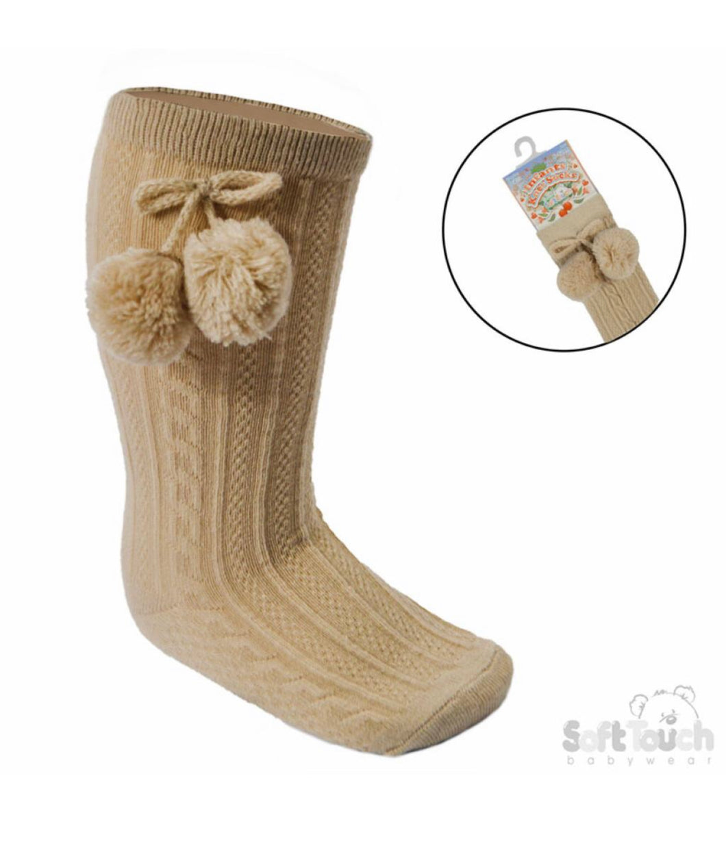 Coffee Pom Knee High Socks