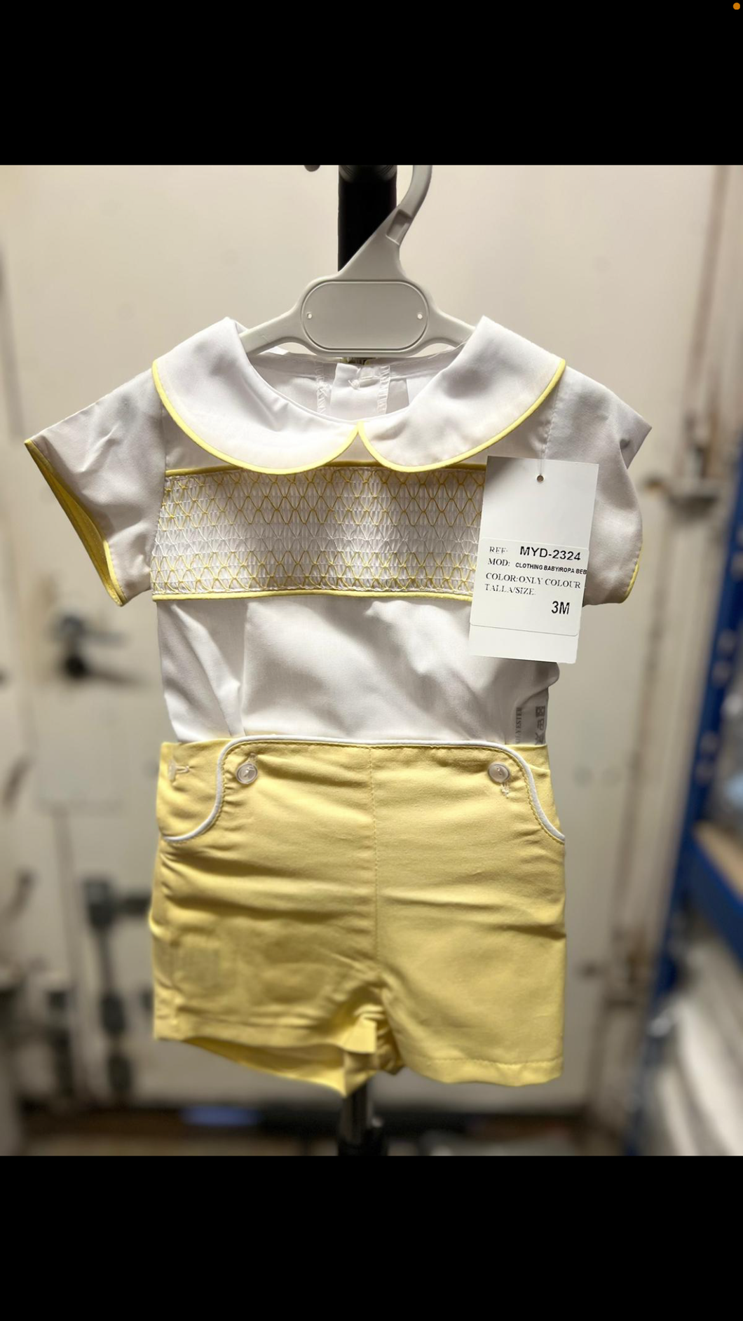 Baby Boy Yellow Shorts with Smocked Shirt