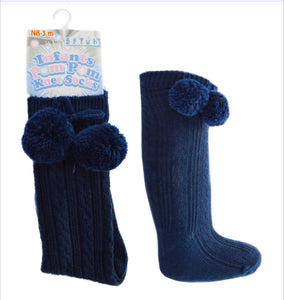 Navy Pom Sock