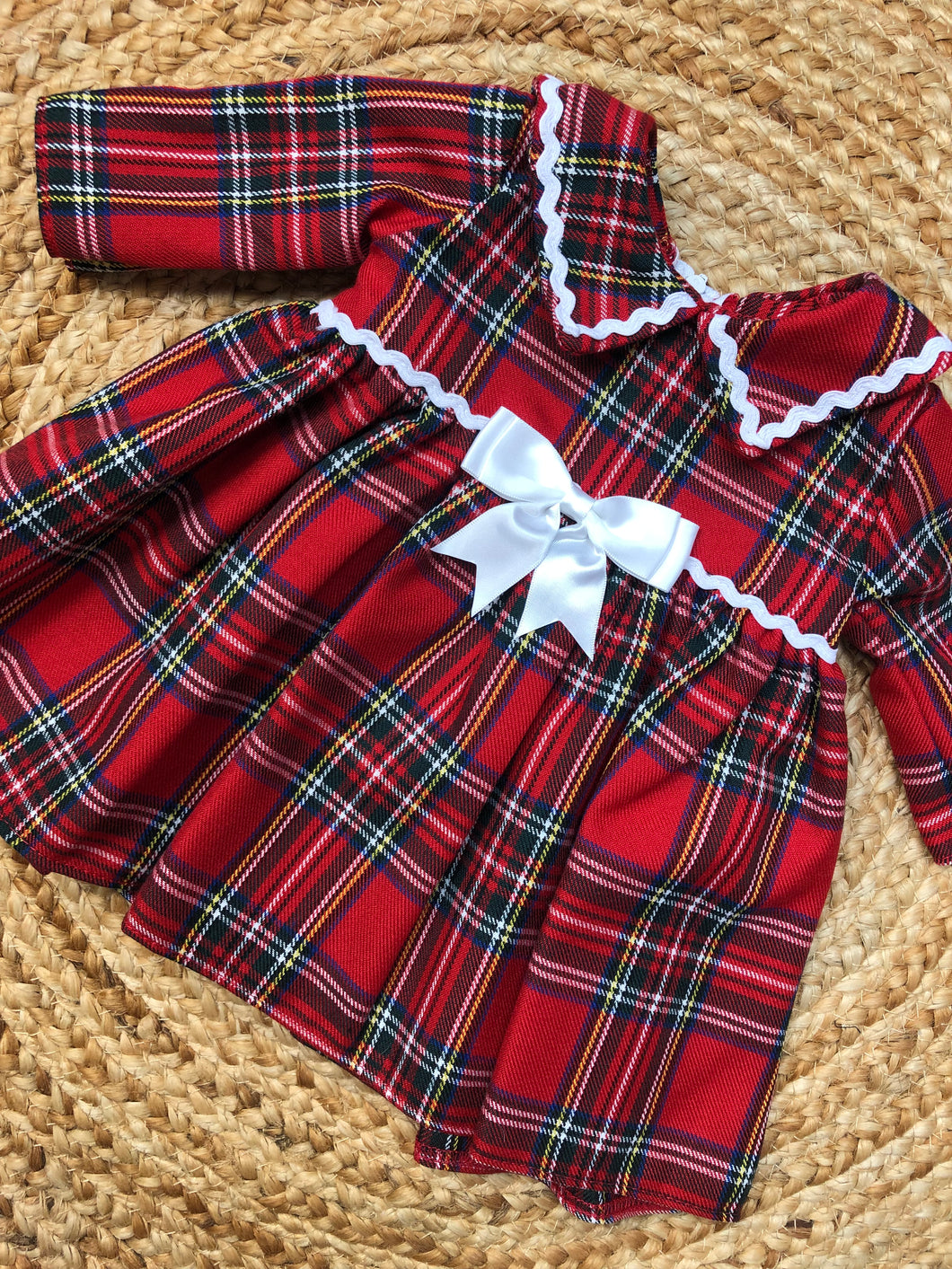 Tartan Bow Dress with 3/4 Sleeve