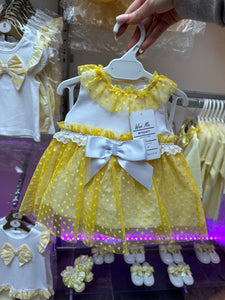 Yellow Mesh Puff Style Dress