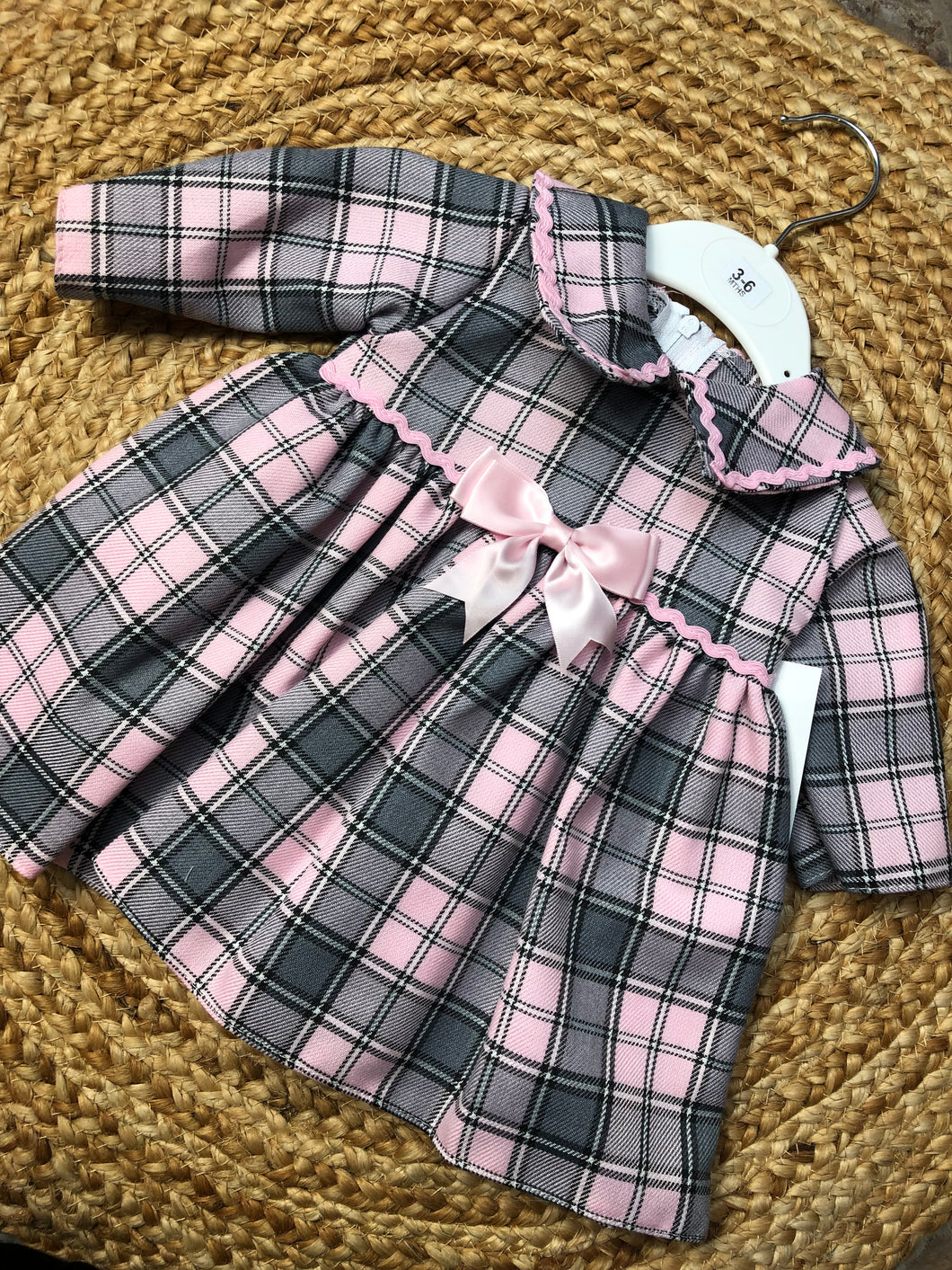 Tartan Bow Dress with 3/4 Sleeve