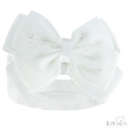 White Glitter Bow Headband NB-12M