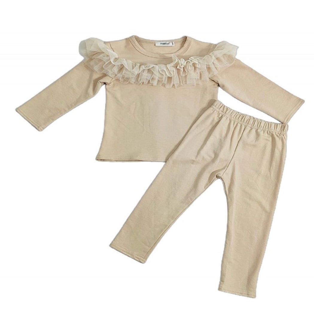 Beige Ruffle Lounge Set