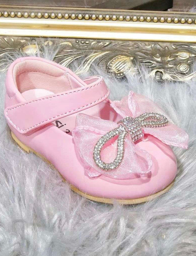Girls Diamonte Bow Hard Sole Shoe