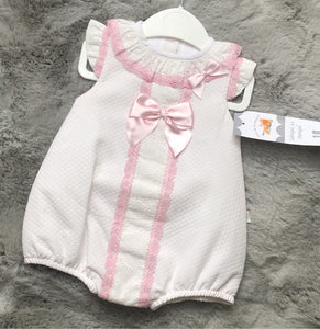 Pink & White Baby Girls Romper with Bow