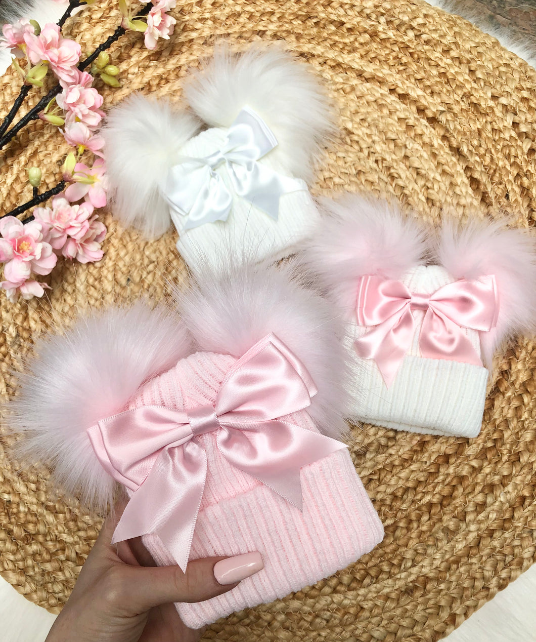 Pink Bow Pom Hat