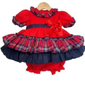 Baby Girls Red Tartan Dress with Bloomers