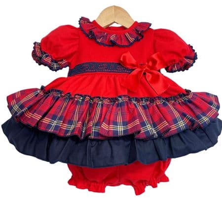 Baby Girls Red Tartan Dress with Bloomers
