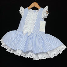 Load image into Gallery viewer, Blue Puff Ball Dress Drop Waist
