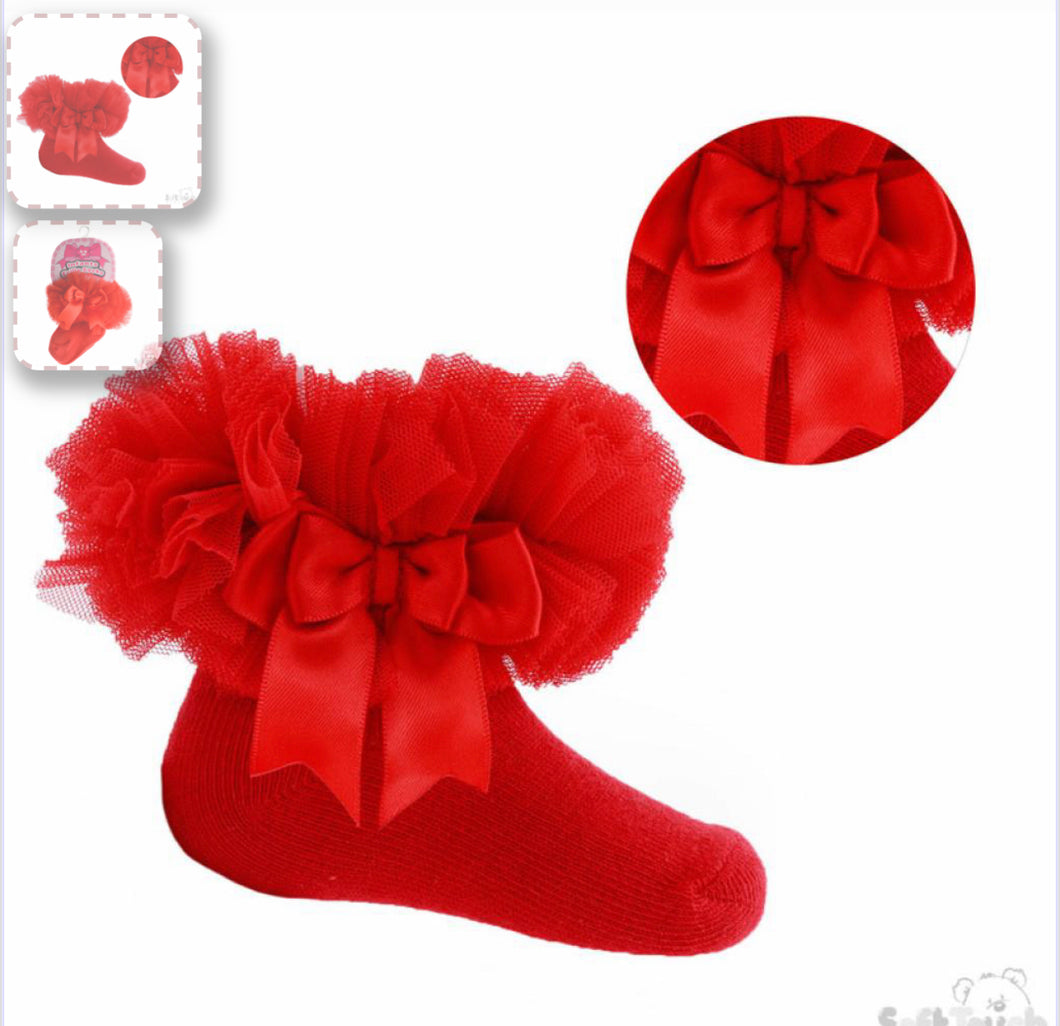 Red Organza Knee High Sock