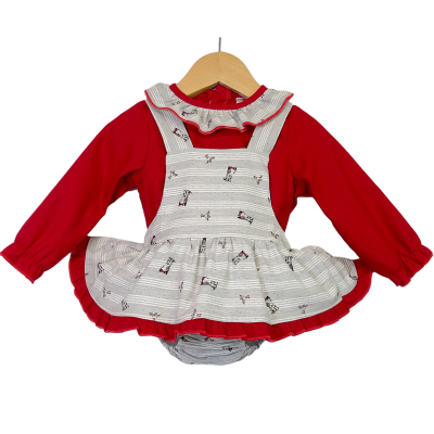 Grey & Red Stripy Animal Romper with Blouse