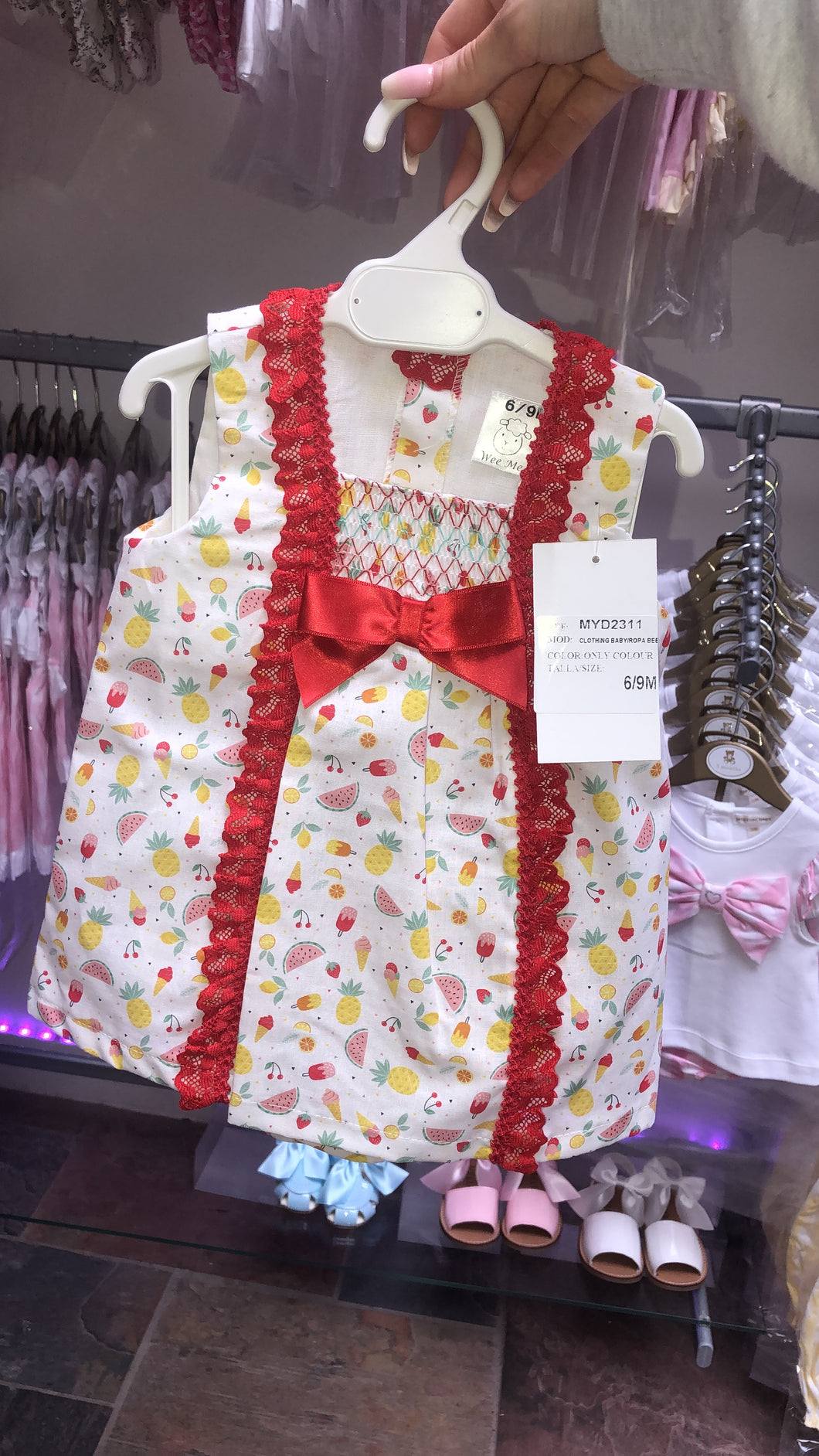 Summer Red Print A Line Summer Dress with Bloomers