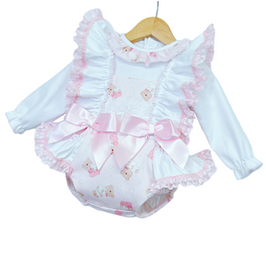 Pink Teddy Bear Frilly Romper with Shirt