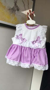 Exclusive to Bella Sorella Babywear Lace Lilac & White Dress with Bloomers