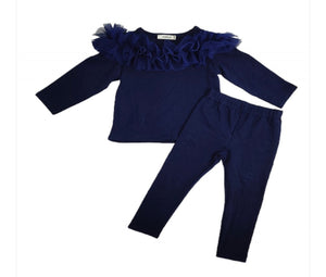 Navy Blue Ruffle Lounge Set