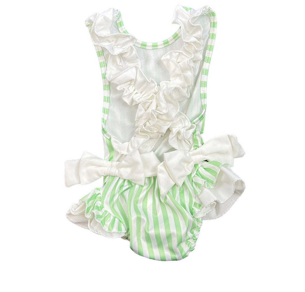 Mint Striped Ruffle Cross Back Swimsuit