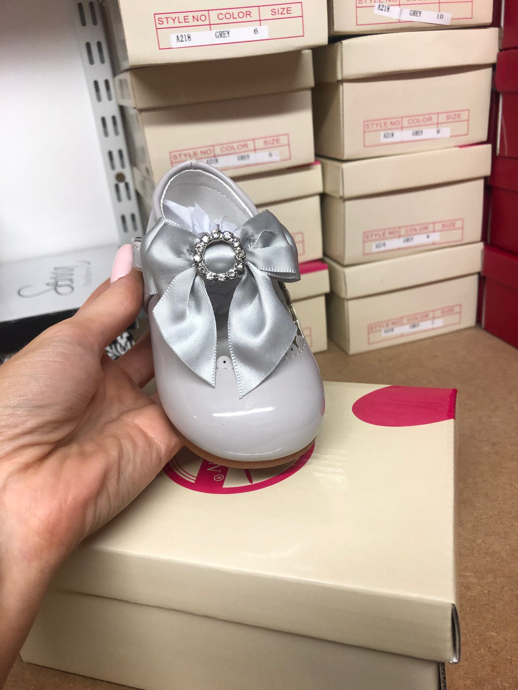 Grey Hard Sole Diamonte Shoe