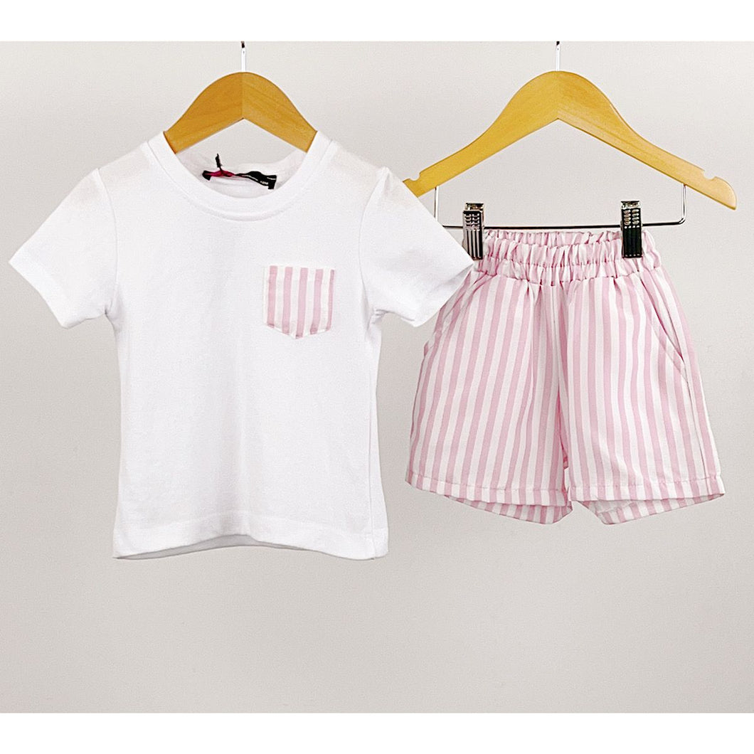 Pink Candy Stripe 2PC Top & Shorts Set 12-24M