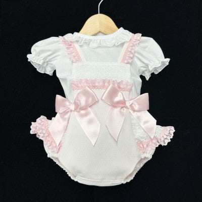 Layla May Pale Pink & White Waffle Romper with Shirt