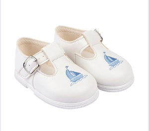 White Blue Boat Hard Sole Shoe (UK 3)