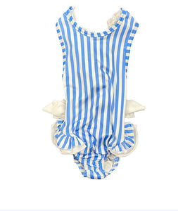Blue Striped Ruffle Cross Back Swimsuit
