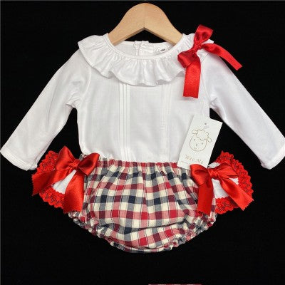 Girls White & Red Jam Pants Set
