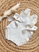Load image into Gallery viewer, Ivory Baby Girls Spanish Knitted Romper with Bows
