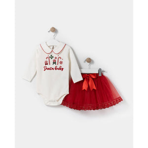 Baby Girls ‘Santa Baby’ White Babygrow with Tutu Skirt