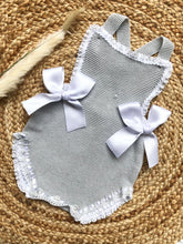 Load image into Gallery viewer, Baby Girls Grey Spanish Knitted Romper with Bows
